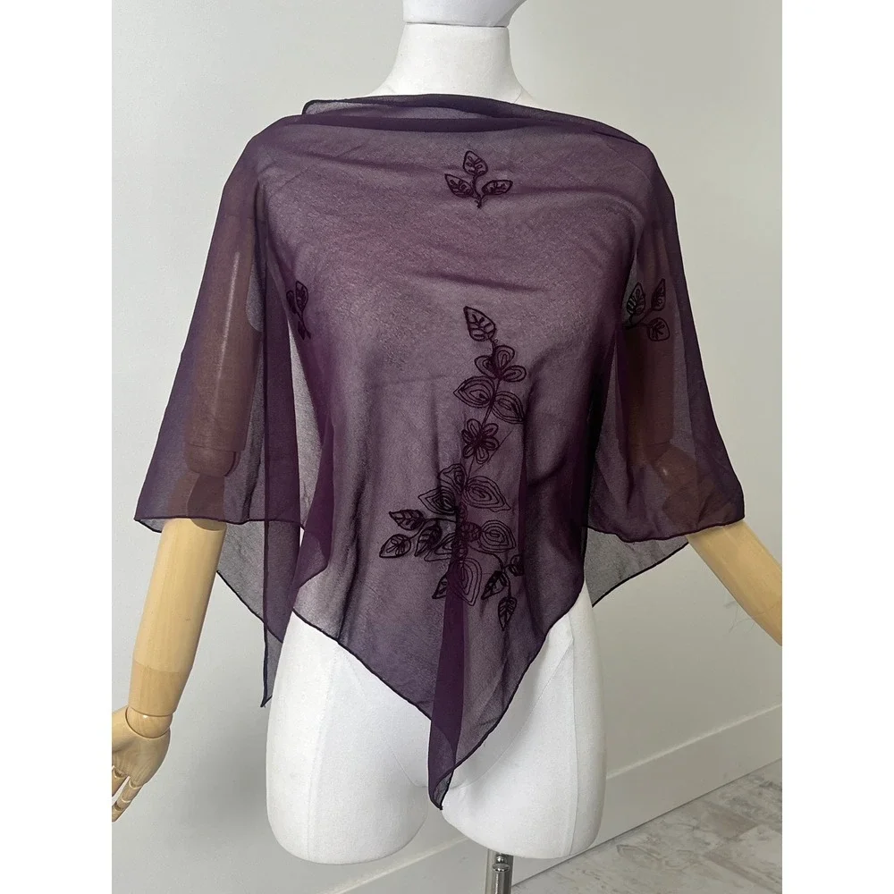 Purple Embroidered Sheer Scarf Wrap